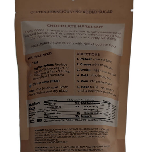 Back of a brown package with text and nutritional information on a white background
