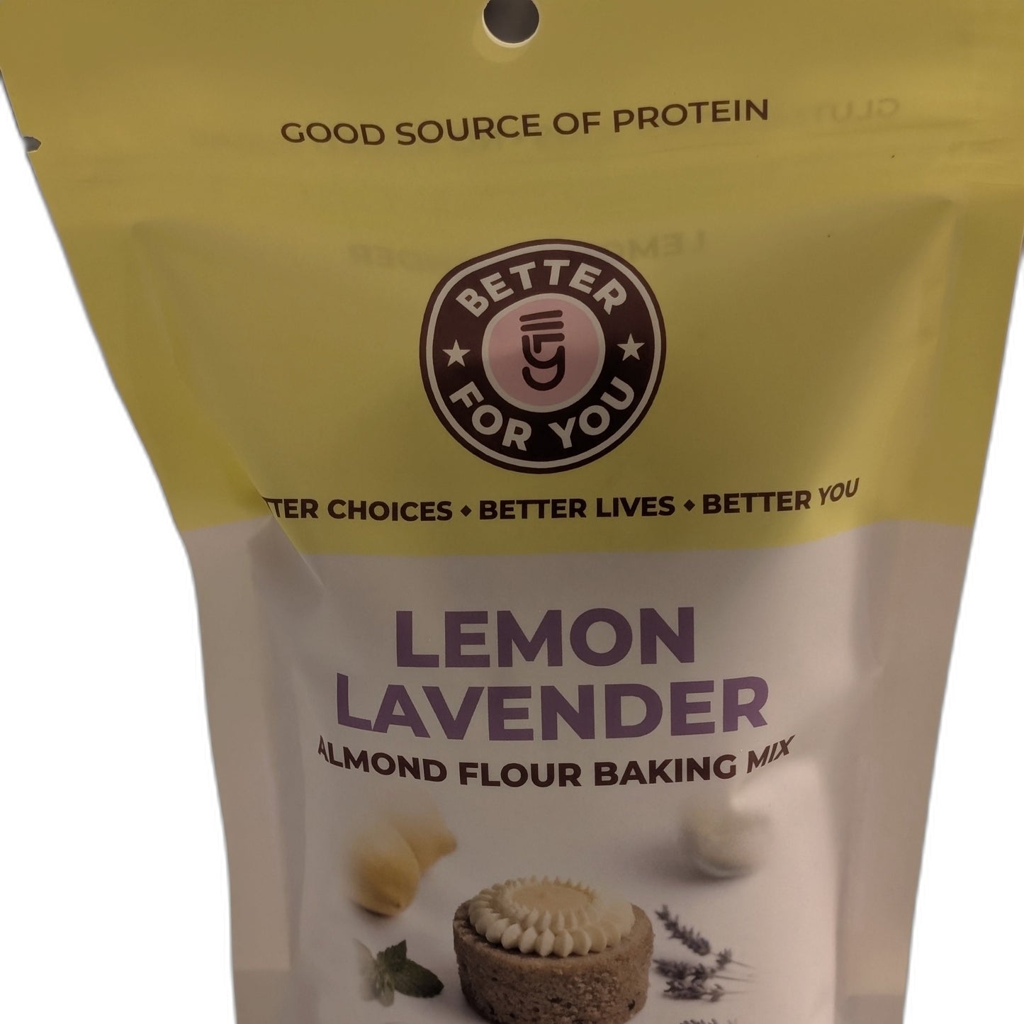 Lemon Lavender Almond Flour Baking Mix packaging with 'Better For You' logo on a white background